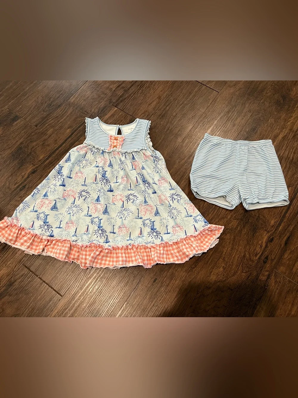 SweetHoney Blue, Coral & White Nautical Fireworks Dress Set